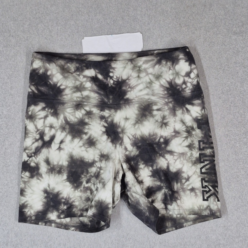 PINK Victoria's Secret Women Activewear Shorts XL Black Yoga Tie Dye Biker